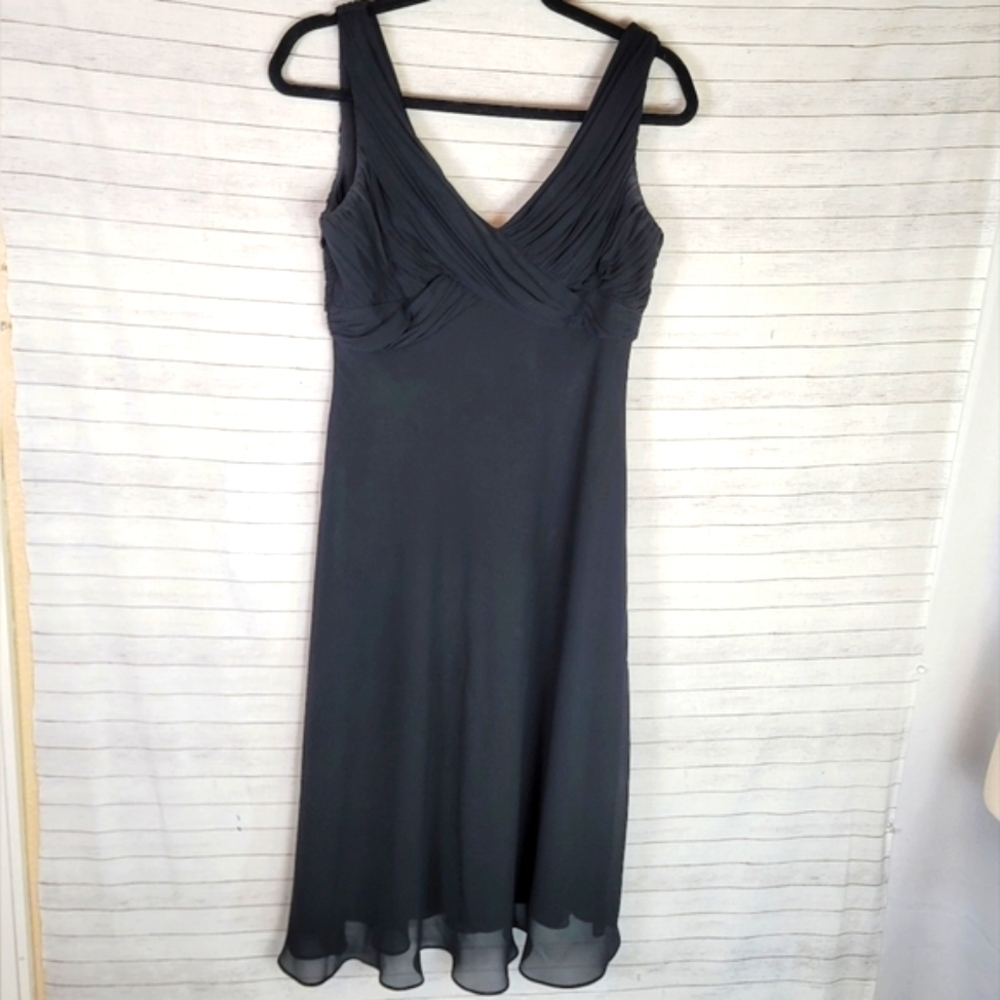 ADRIANNA PAPELL RUCHED BUST CHIFFON BLACK DRESS, SZ 8